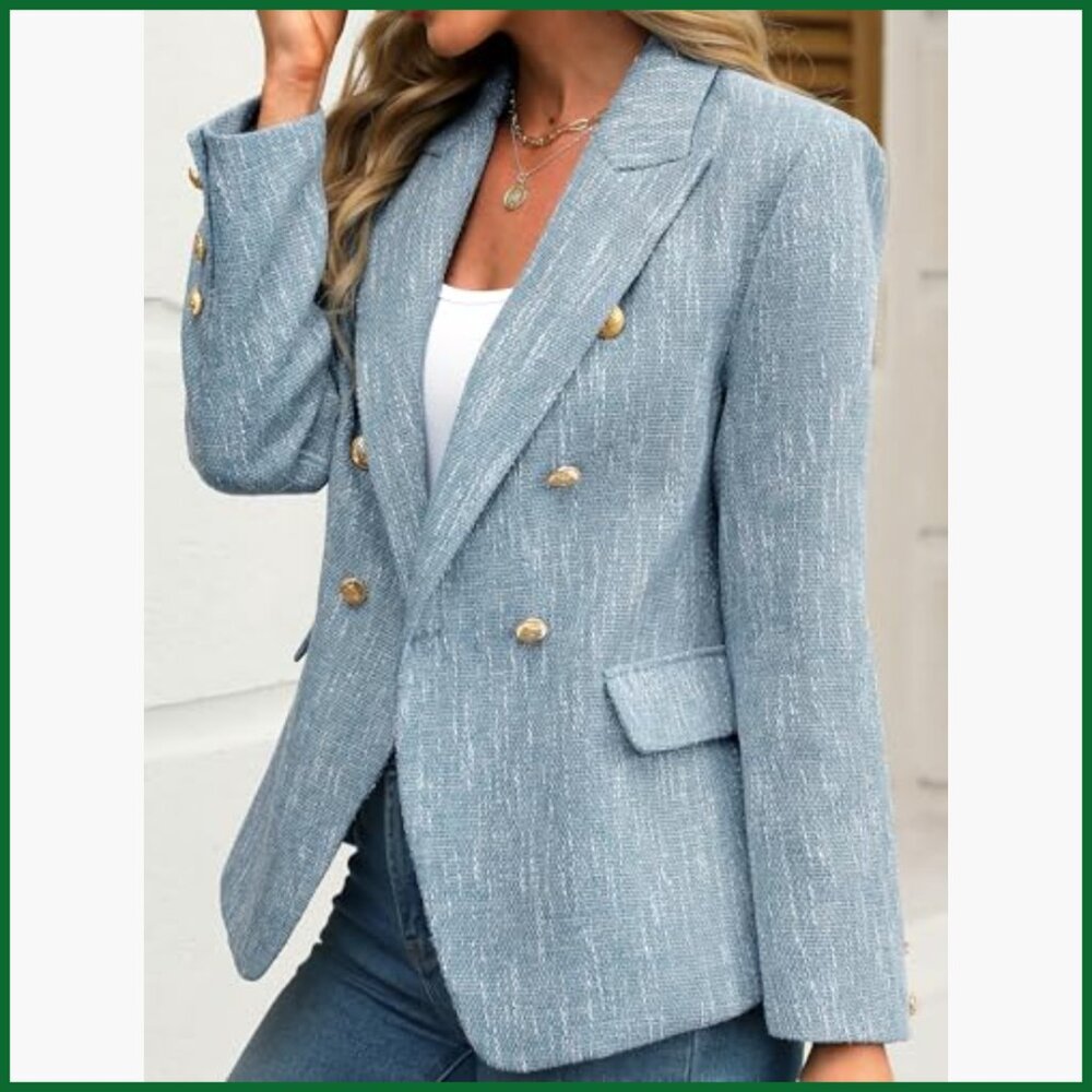 Polyester Tweed Blazer Double Breasted Business C… - image 3